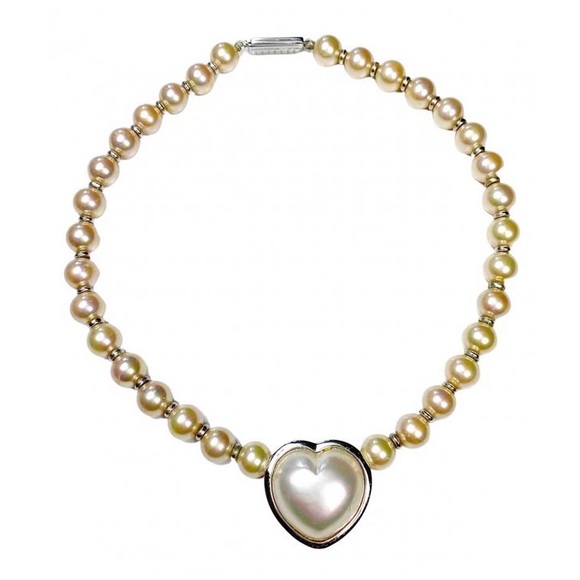 D’Orlan Vintage Heart Pendant Pearl Choker Necklace - Picture 4 of 6